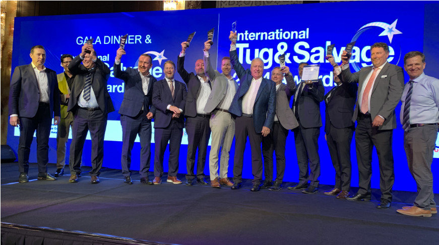 Gordon Bain receives Lifetime Achievement Award at the International Tug & Salvage Convention in Dubai.
